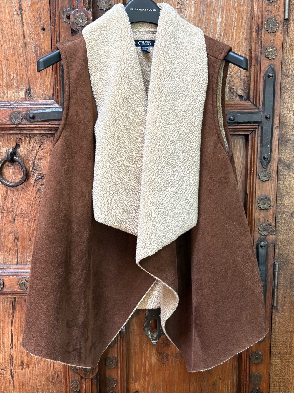 Chaps Faux Suede & Shearling Open
Front Draped Vest Brown XL